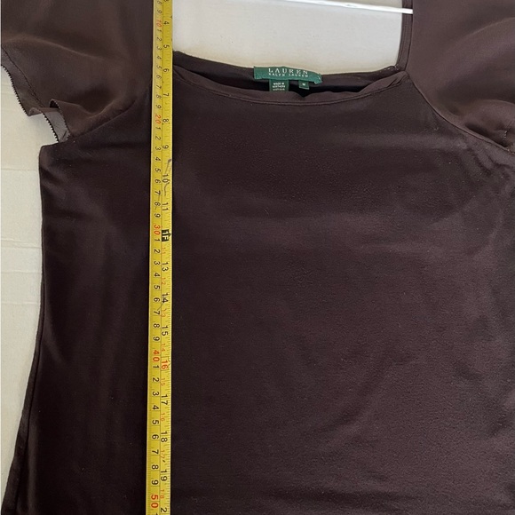 Lauren Raplh Lauren brown Rayon blouse top W Brown Sheer Flare Cap Sleeves US M - Picture 8 of 8